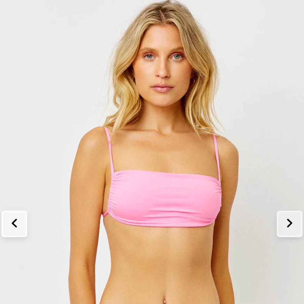 Frankie’s Bikinis pink bikini top